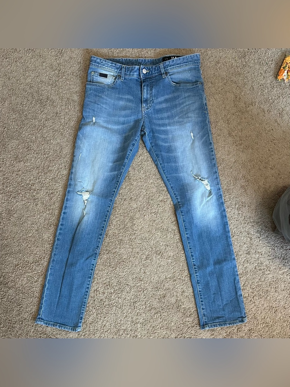 Armani Exchange Men’s Light Blue Skinny Distressed Jeans